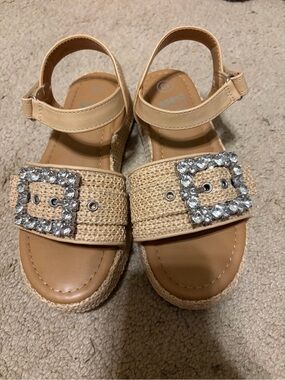 art class Tan Woven Sandals with Crystal Buckle Accent